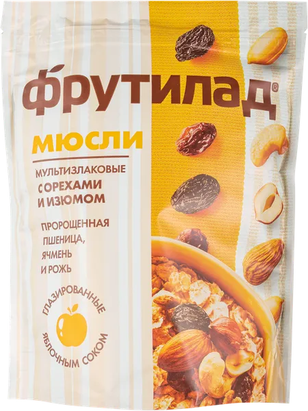 Изображение Мюсли мультизлак без сахара Фрутилад орехи изюм Белое дерево м/у, 270 г