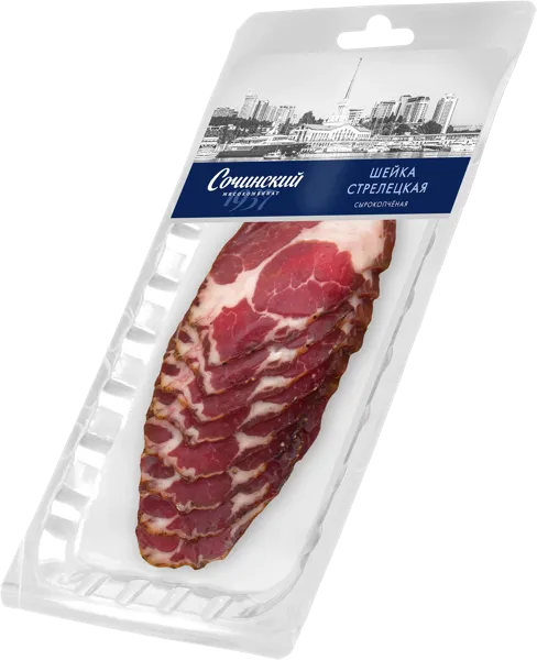 Изображение Мясо свиное сырокопченое Сочинский МК стрелецкая шейка нарезка Сочинский МК в/у, 110 г