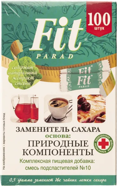Изображение Заменитель сахара стики №10 ФитПарад в составе стевия Питеко кор, 50 г