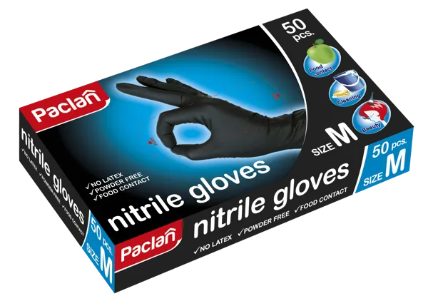 Изображение Перчатки нитриловые Паклан размер М черные СеДо сп м/у, 50 шт