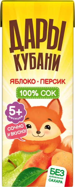 Изображение Сок с 5 месяцев Дары Кубани яблоко персик Южная Соковая Компания т/п, 200 мл