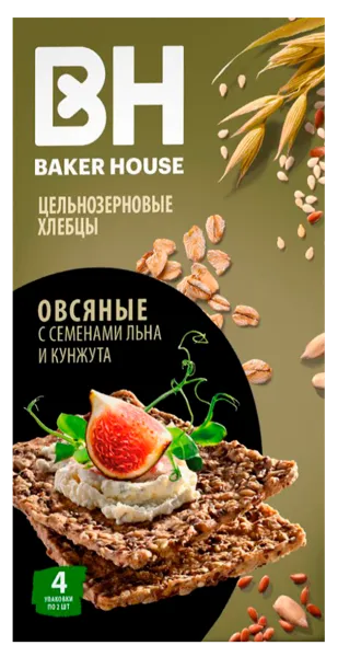 Изображение Хлебцы овсяные цельнозерновые Бейкер Хаус Скандинавские лен кунжут Раменский кор, 180 г