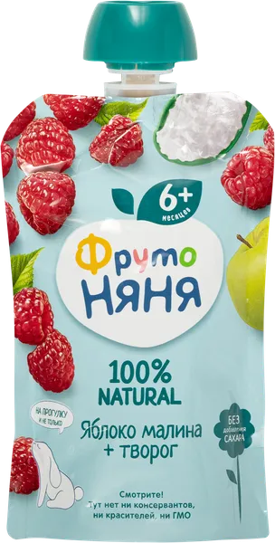 Изображение Пюре с 6 мес Фрутоняня творог яблоко малина Прогресс пауч, 90 г