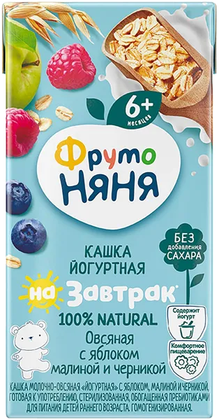 Изображение Каша с 6 мес с йогуртом Фрутоняня Я проснулся овсяная яблоко малина чер Прогресс т/п, 200 г