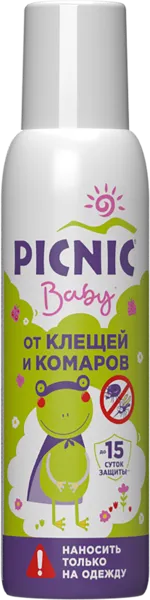 Изображение Аэрозоль от комаров и клещей Пикник бэйби на одежду Арнест ж/б, 125 мл