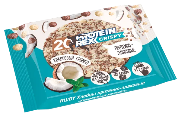 Изображение Хлебцы протеиново-злаковые 20% Протеин Рекс кокосовый крамбл Роял Кейк м/у, 55 г