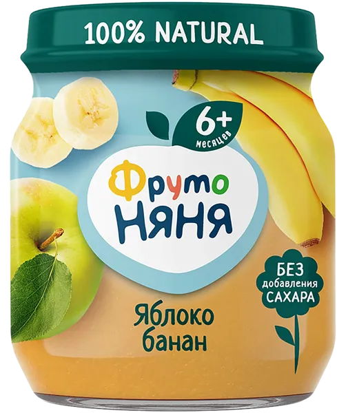 Изображение Пюре фруктовое с 6 мес Фрутоняня яблоко банан Прогресс с/б, 100 г