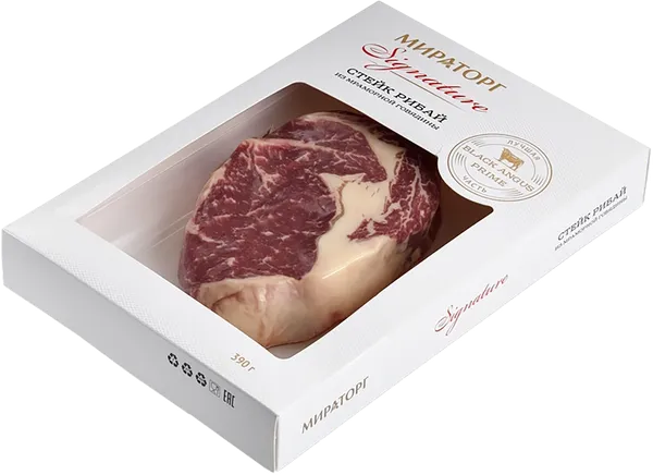 Изображение Мясо мраморная говядина Мираторг Стейк Рибай сигнатур (фирменный) БМК в/у, 390 г