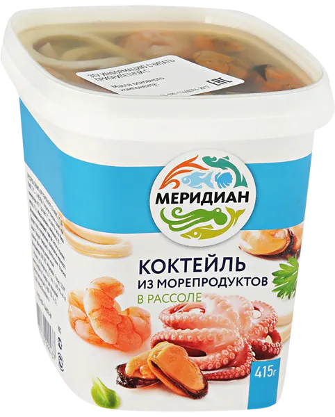 Изображение Пресервы в рассоле Меридиан коктейль из морепродуктов Меридиан ТД ООО п/б, 415 г