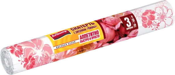 Изображение Скатерть 110*180см одноразовая Авикомп пионы Авикомп м/у, 1 шт