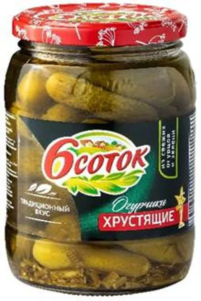 Изображение Огурцы маринованные Шесть Соток хрустящие Агро-Инвест с/б, 720 г
