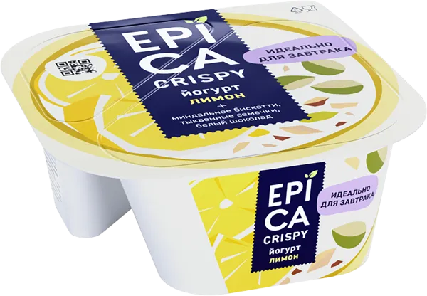 Изображение Йогурт 8,6% Эпика Криспи лимон с семечками Эрманн п/б, 140 г
