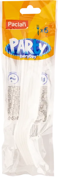 Изображение Одноразовая посуда белая Паклан пати вилка Нинбо Линхуа Пласт м/у, 6 шт