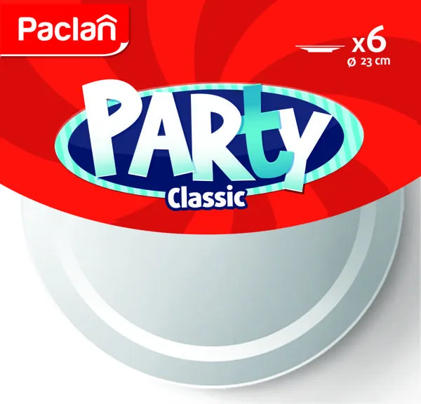 Изображение Одноразовая посуда 23см Паклан пати тарелка белая Нинбо Линхуа Пласт м/у, 6 шт