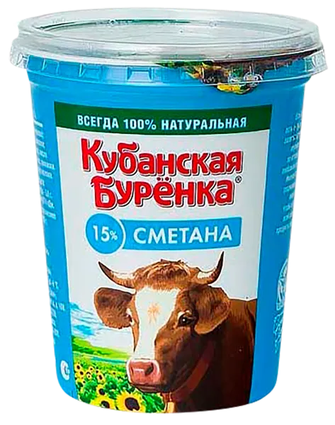 Изображение Сметана 15% Кубанская Буренка ВБД п/б, 300 г