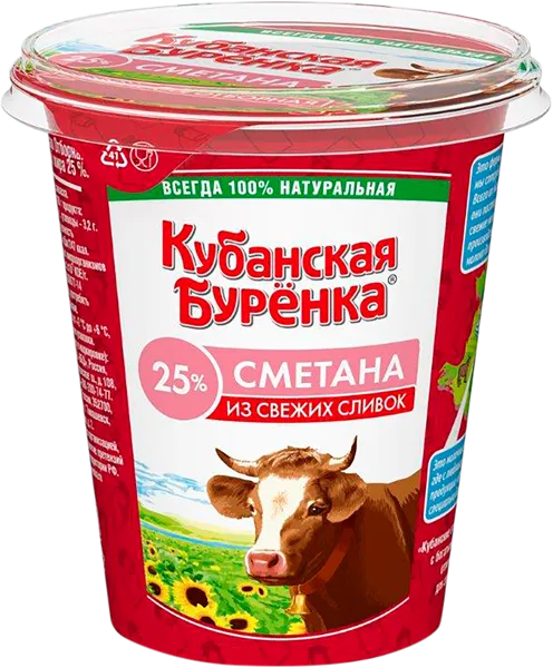 Изображение Сметана 25% Кубанская Буренка ВБД п/б, 300 г