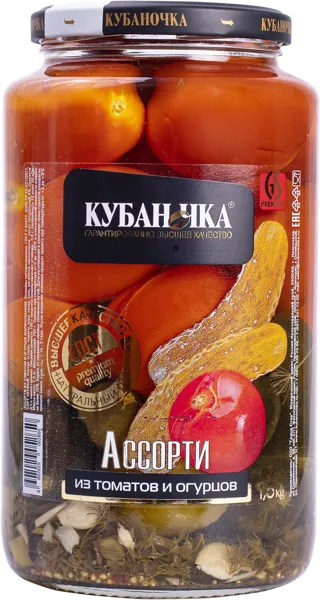 Изображение Ассорти овощное маринованное Кубаночка огурцы томаты Гранд Стар с/б, 1500 г