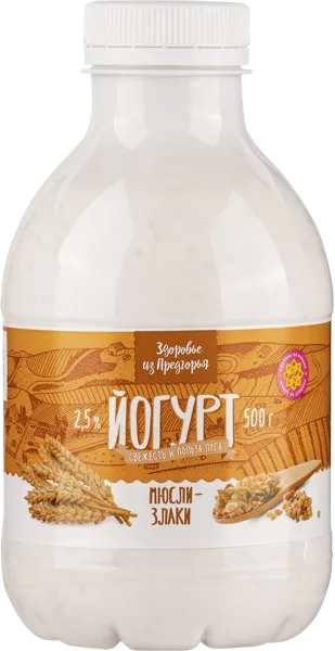 Изображение Йогурт 2,5% питьевой Здоровье из предгорья мюсли злаки Абинский МЗ п/б, 500 мл