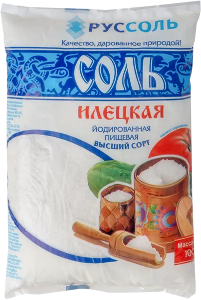 Изображение Соль поваренная пищевая в/с Илецкая помол 1 йодированная Руссоль м/у, 1 КГ