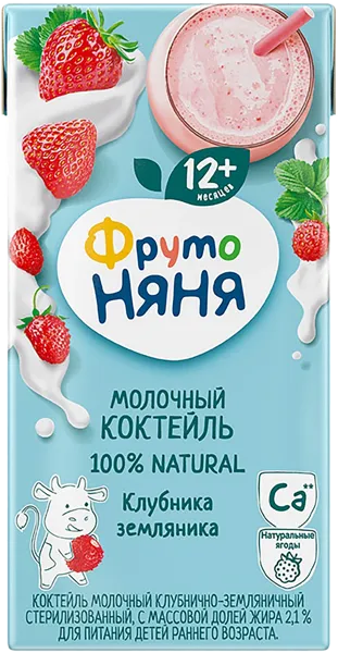 Изображение Коктейль с 12 мес молочный Фрутоняня клубника земляника Прогресс т/п, 200 мл