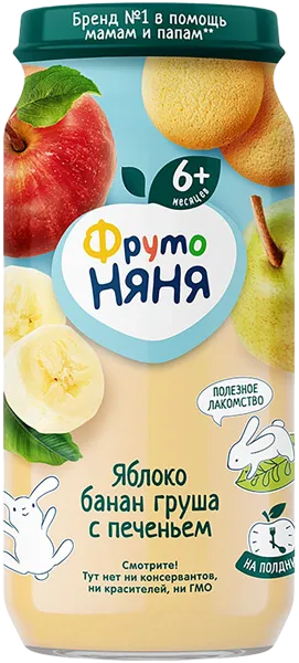 Изображение Пюре фруктовое с 6 мес Фрутоняня яблоко банан печенье Прогресс с/б, 250 г
