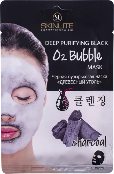 Изображение Маска пузырьковая для лица Скинлайт древесный уголь Эдвин м/у, 1 шт