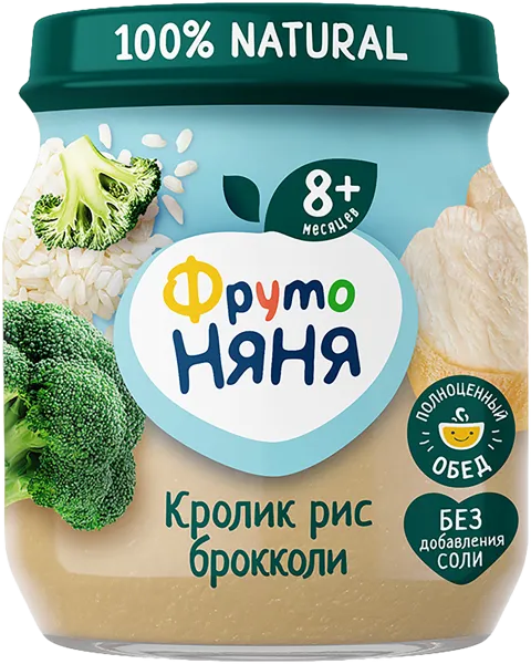 Изображение Пюре мясное с 8 мес Фрутоняня кролик рис брокколи Прогресс с/б, 100 г