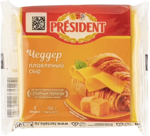 Изображение Сыр 40% ломтики Президент чеддер Лакталис м/у, 150 г